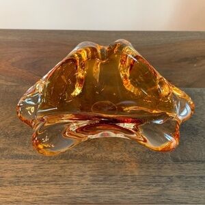 Art Glass Ashtray Trinket Dish Honey Clear Vintage Handblown Clear Base.